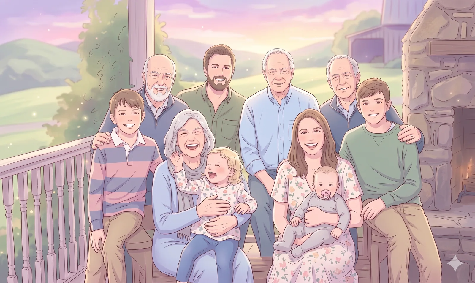 Dreamy storybook anime family photo generator example