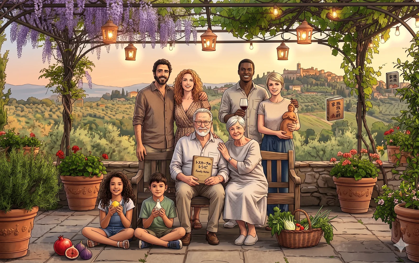 Tuscan patio anime family photo generator example