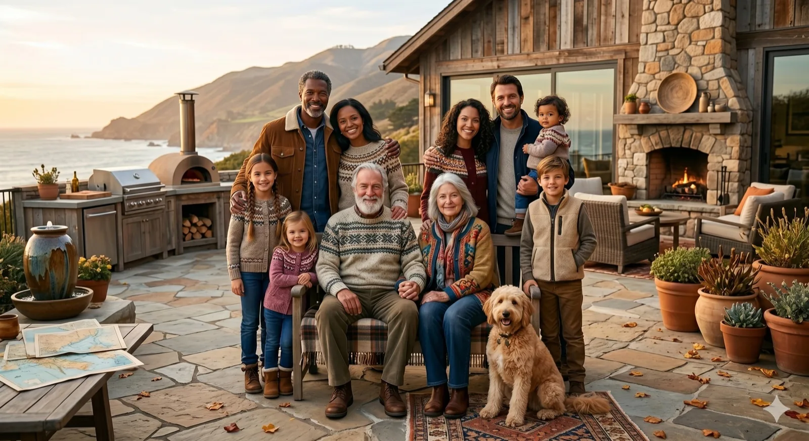Coastal family portrait example with soft sunlight