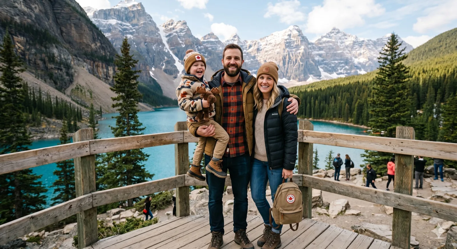 Mountain lake family portrait with a scenic outdoor backdrop