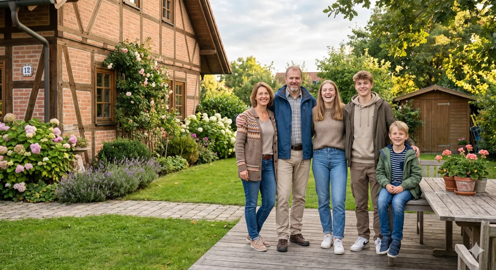Porch family portrait with warm natural tones