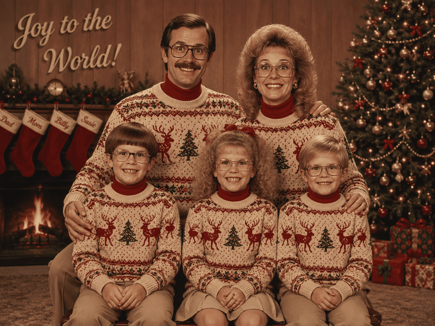 Awkward family photo pose idea with matching sweaters