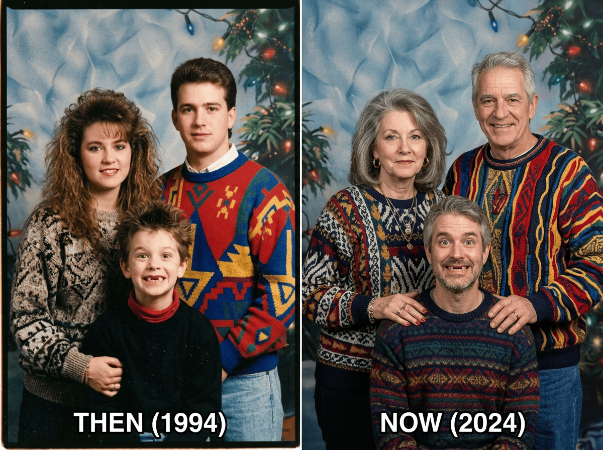 Awkward family photo pose idea with a pet photobomb