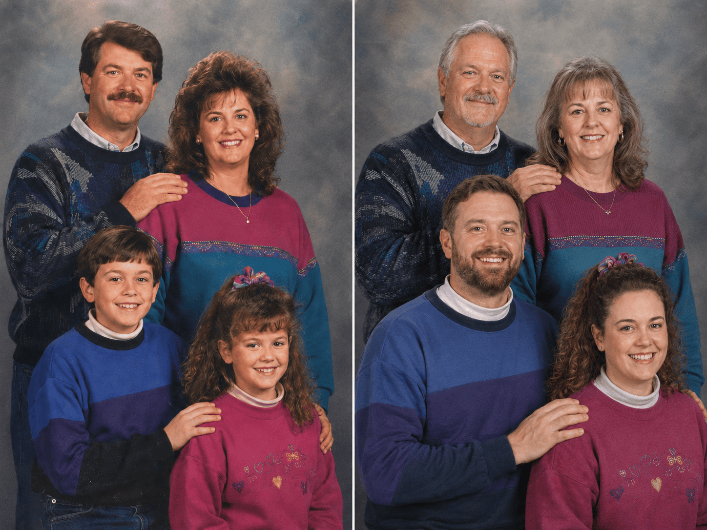Awkward family photo pose idea with a stiff couch lineup